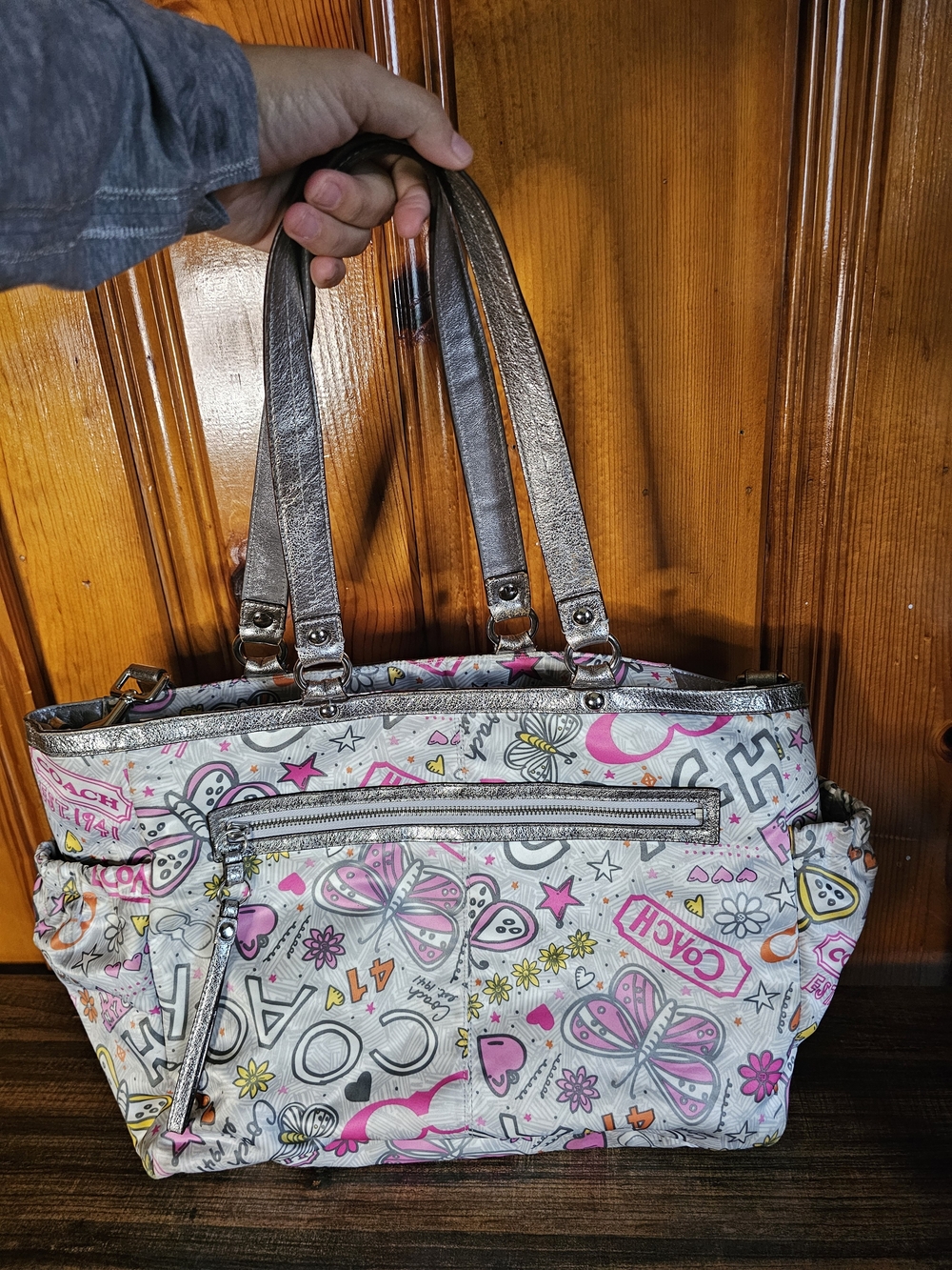 Coach Pink Butterfly Print Baby Bag